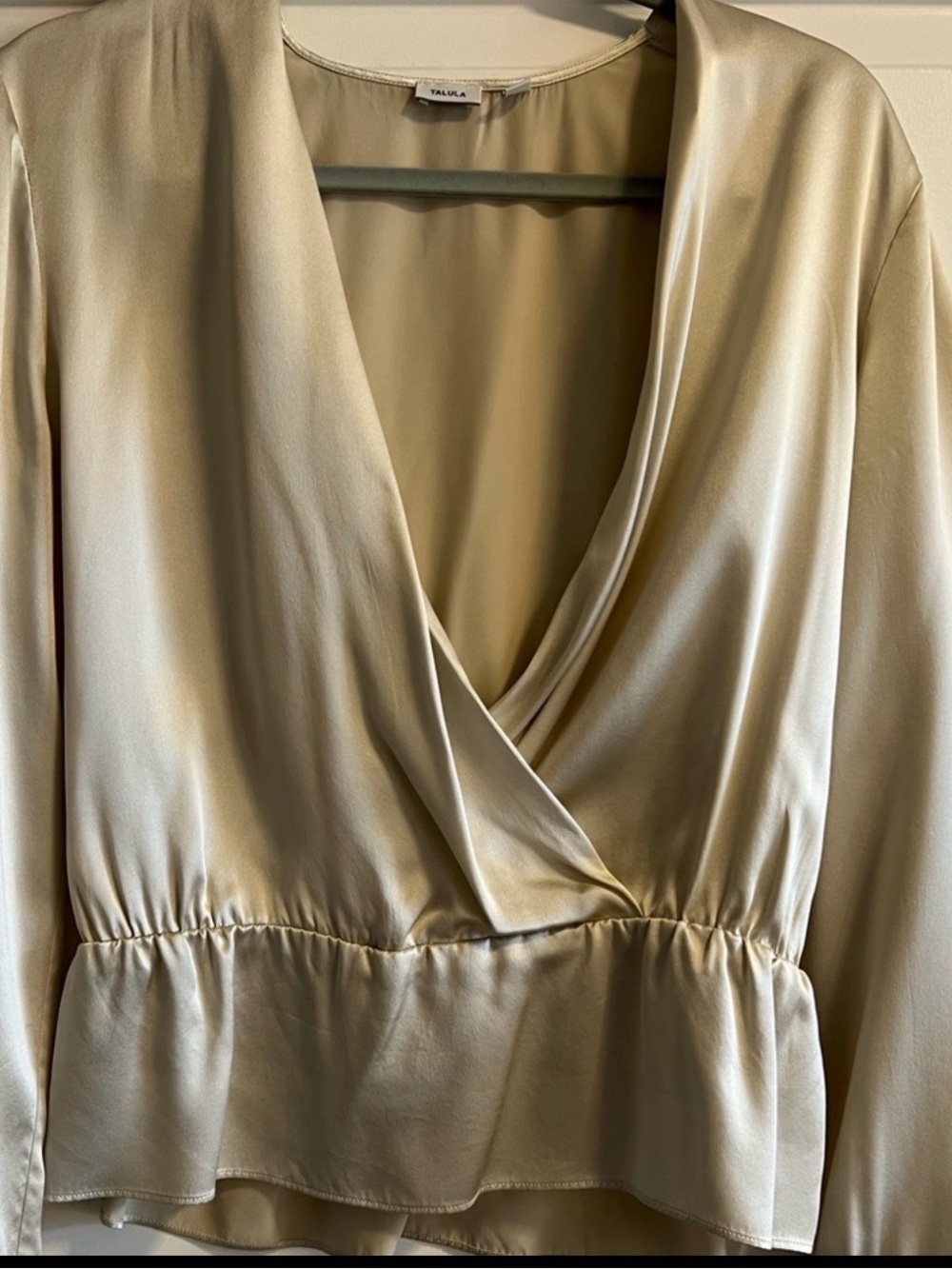 Talula Champagne Satin Wrap-Front Blouse